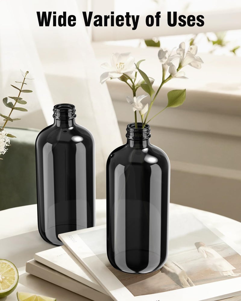 Bontip Glass Spray Bottle, Amber Glass Spray Bottle Set & Accessories for Non-toxic Window Cleaners Aromatherapy Facial hydration Watering Flowers Hair Care (2 Pack/16oz) (Amber) (Black, 16 oz) - Image 3