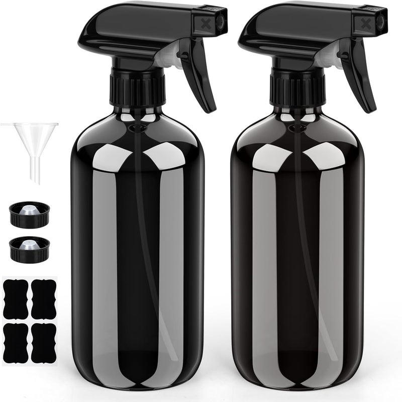 Bontip Glass Spray Bottle, Amber Glass Spray Bottle Set & Accessories for Non-toxic Window Cleaners Aromatherapy Facial hydration Watering Flowers Hair Care (2 Pack/16oz) (Amber) (Black, 16 oz) - Image 1