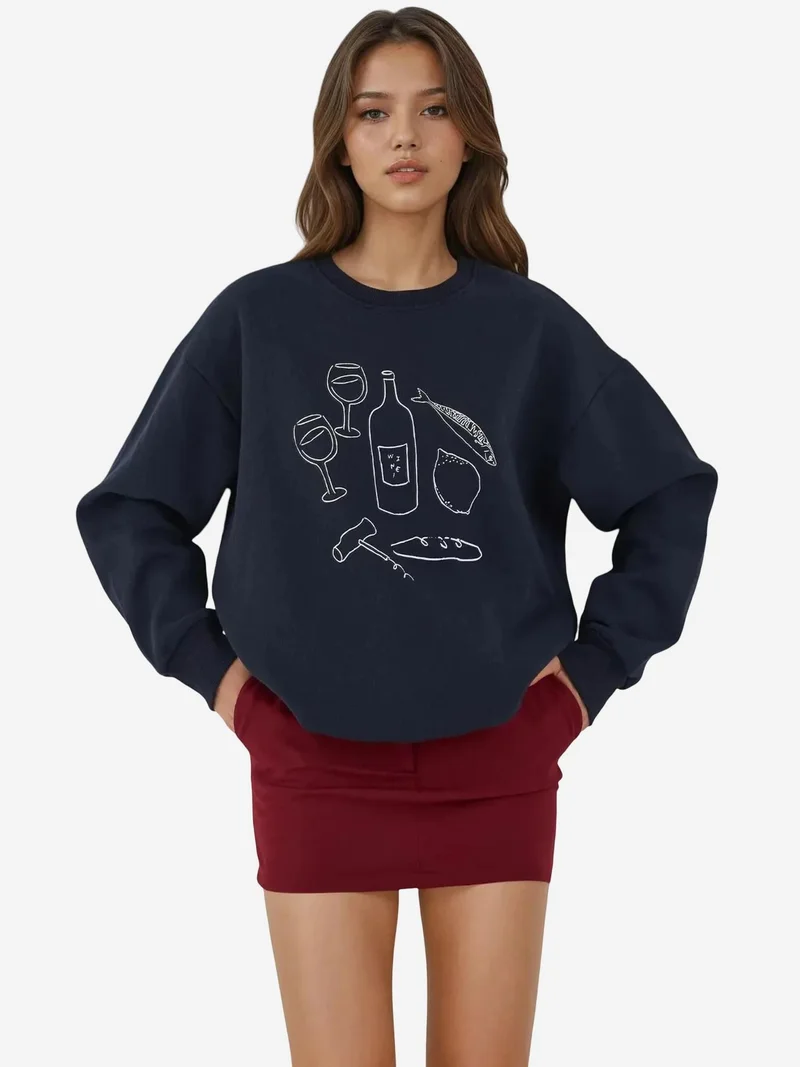 HICCUP Printed Crew Neck Sweatshirt