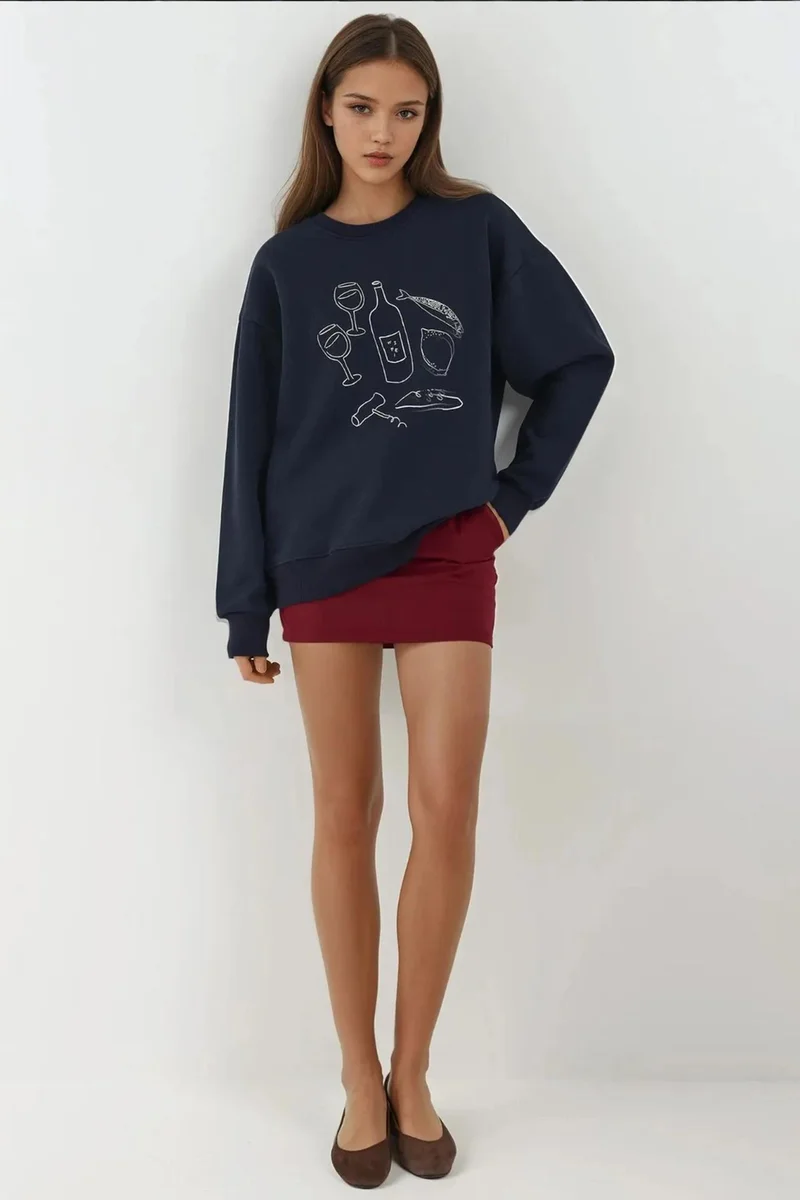 Hiccup Midnight Blue Printed Crew Neck Sweatshirt for Women | Best Price UAE