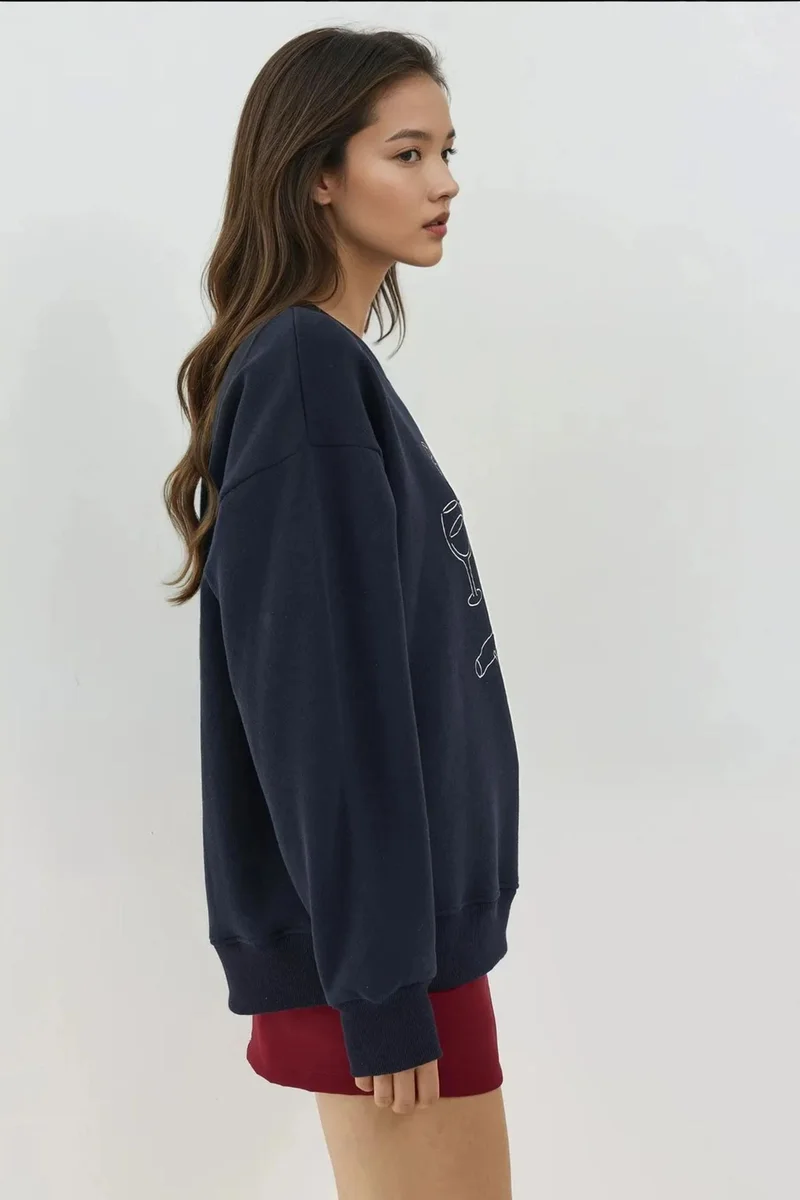 Hiccup Midnight Blue Printed Crew Neck Sweatshirt for Women | Best Price UAE
