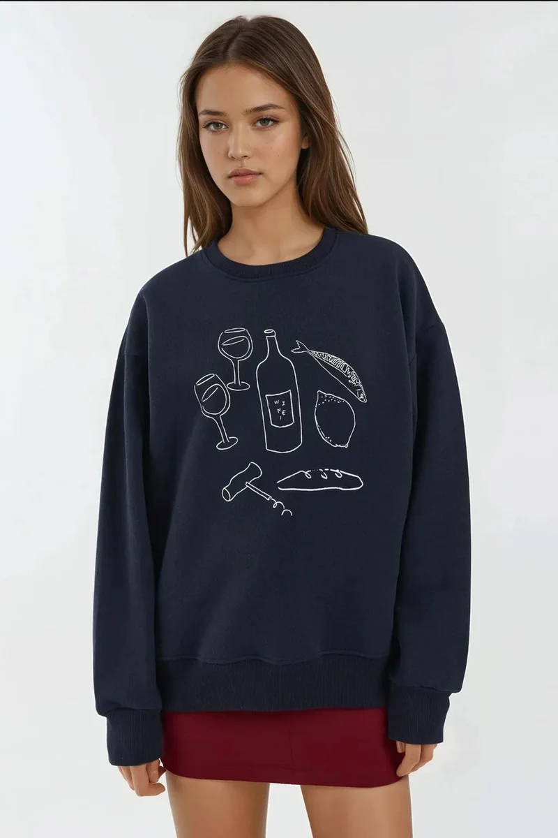 Hiccup Midnight Blue Printed Crew Neck Sweatshirt for Women | Best Price UAE
