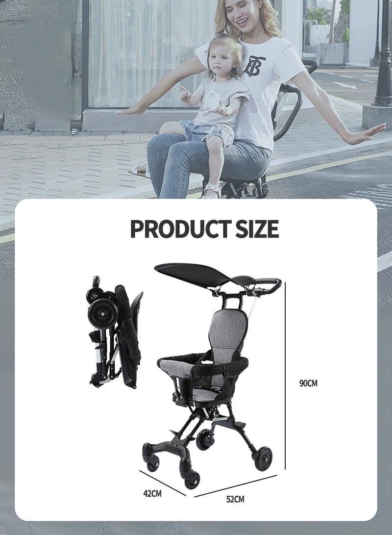 4 Wheels Baby Stroller Lightweight Quick One Hand Fold With Top Tray Compact And Stylish Design For Newborn To 3 Years Baby stroller, Child stroller, Lightweight travel stroller with adjustable handle and backrest, one-hand fold, for overhead airplane storage, shopping, walking, traveling - Image 3