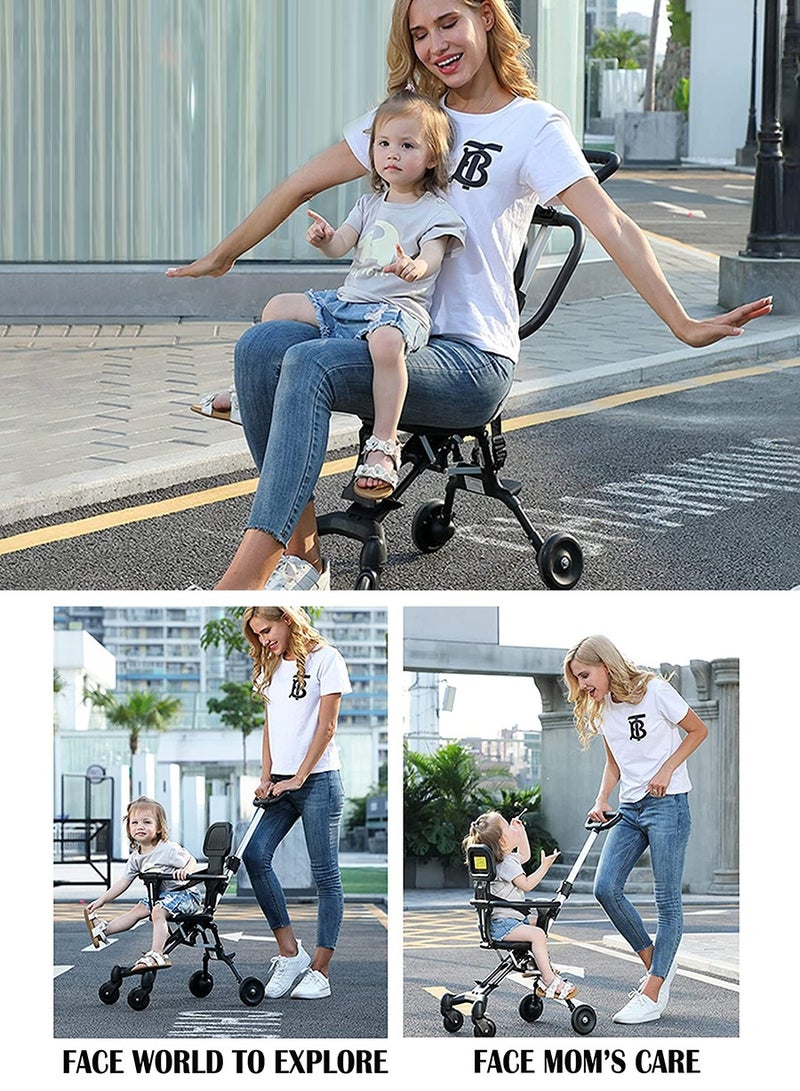 4 Wheels Baby Stroller Lightweight Quick One Hand Fold With Top Tray Compact And Stylish Design For Newborn To 3 Years Baby stroller, Child stroller, Lightweight travel stroller with adjustable handle and backrest, one-hand fold, for overhead airplane storage, shopping, walking, traveling - Image 5