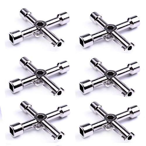 4 in 1 Alloy Trianglesquare 4 Way Service Utility Cross Trianglesquare Keys for Train Electrical Elevator Cabinet Valve 6pcs 4 way wrench key