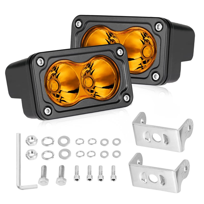Amber LED Pods AKD Part 3 Inch CREE LED Fog Lights 40W Spot LED Lights Pods Mini Amber Chase Lights Ditch Light 2 Packs for Truck Motorcycle UTV SUV ATV Dirt Bike Snowmobile