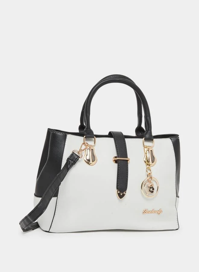 Take Two Take Two White Color Block Handbag with Drop Charm