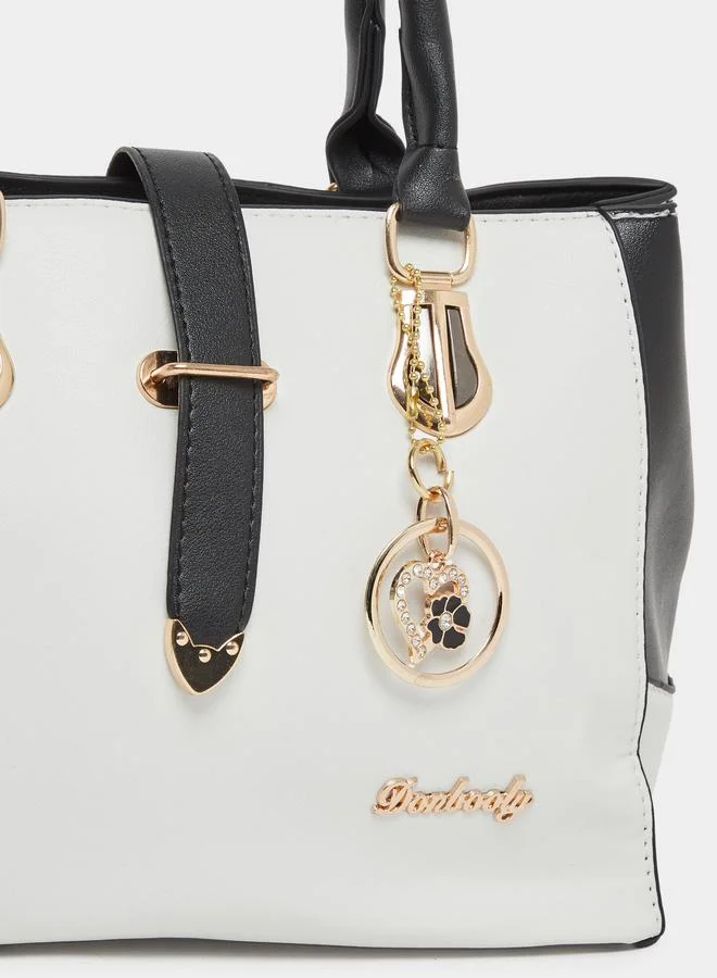 Take Two Take Two White Color Block Handbag with Drop Charm