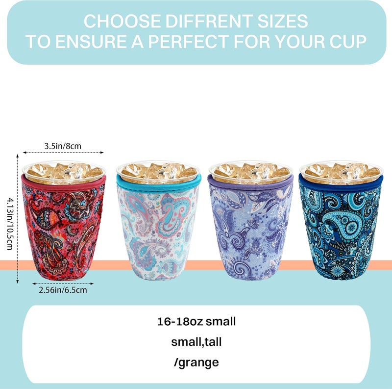 KJQJLY 4 Pack Iced Coffee Sleeve,reusable Neoprene Cup Sleeves Suitable For Beverage Sleeves For Hot And Cold Coffee Or Ice Drink Coffee cup sleeve for Starbucks coffee cup (Paisley 16-20 OZ) - Image 2