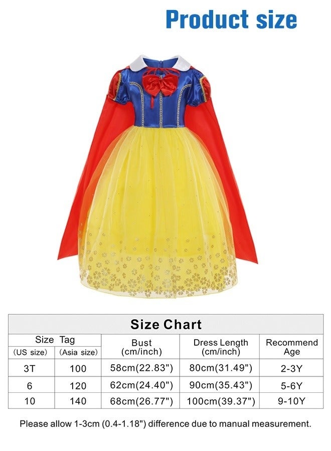 MIXDE White Snow Costume with Red Cloak, Deluxe White Snow Princess Dress with Exquisite Craftsmanship, Fancy Elegant Princess Dress Up for Girls, Suitable for Role-playing and Themed Parties, Perfect Gift(130CM) - Image 2