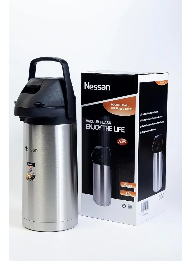 Nessan Nessan Insulated Coffee Tea Dispenser - Black and silver, 1.9 Liter, SS09HI