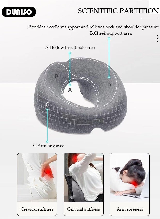 DUNISO Massage Face Pillow, Ergonomic Memory Office Nap Pillow, High Rebound Face Down Pillow for Sleeping, Face Rest Neck Head Cushion for Spa Salon Travel  - Image 3