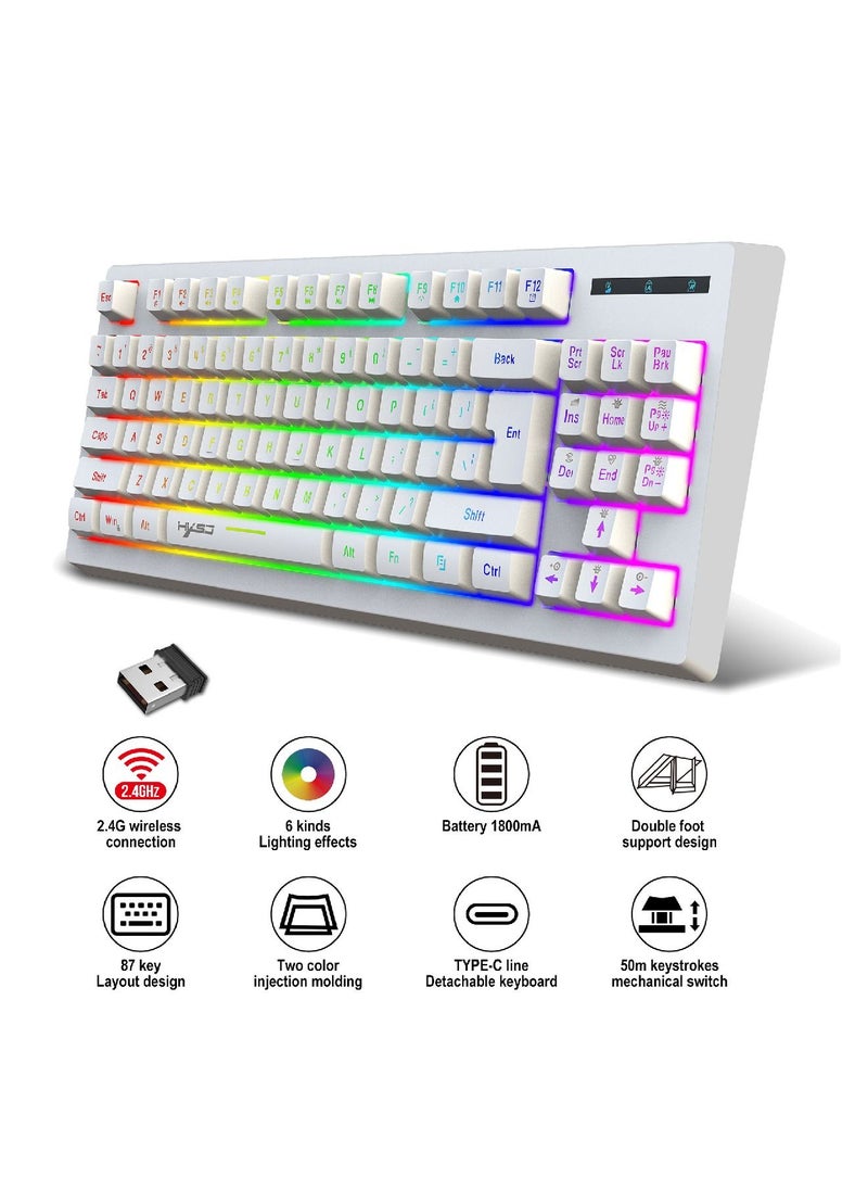HXSJ - Wireless Mechanical Gaming Keyboard 60% Compact 87 Key Tenkeyless RGB Backlit Computer Keyboard  For Windows PC Gamers - Image 1
