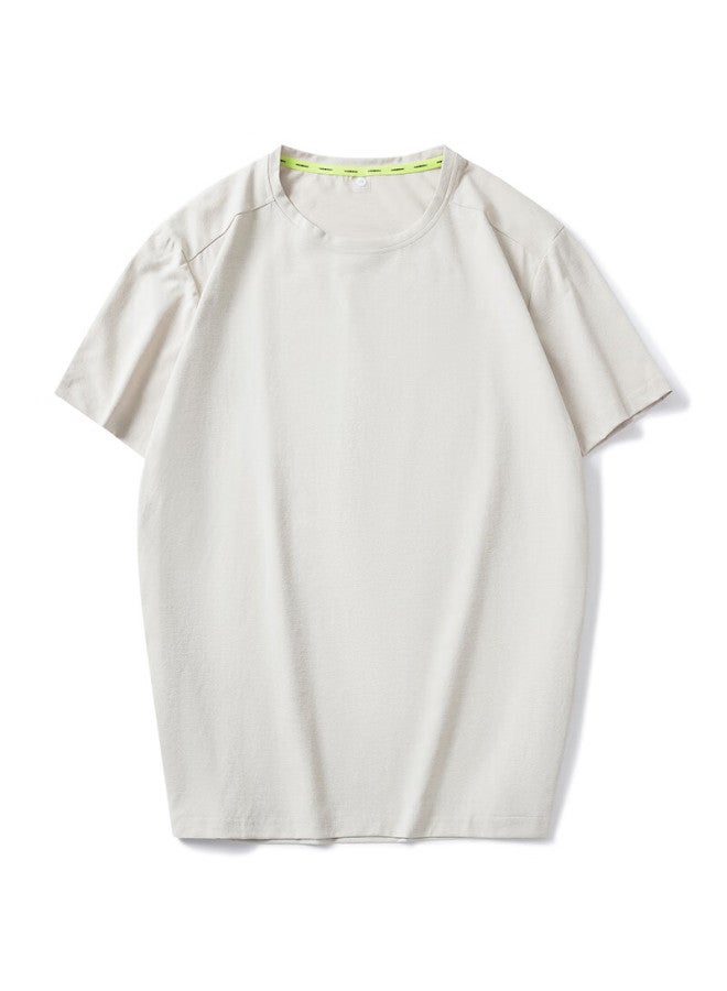 Markless Men's Summer Cotton-feel Quick-dry Short-sleeve T-shirt, Breathable Dry Top, 5657 Apricot Color, Size M - Image 3