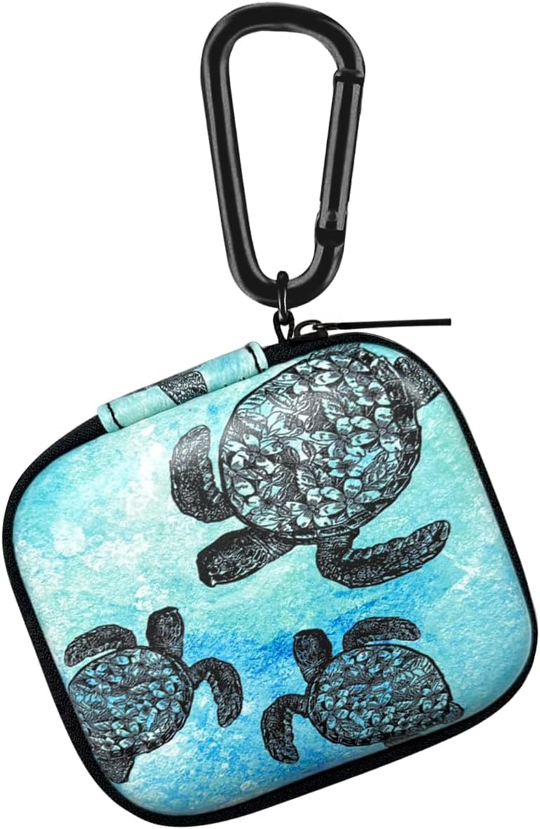WIRESTER Portable Wireless Headphone Case, Earphone Storage Bag Carrying Case, Earbud Holder with Carabiner Compatible with Raycon Fitness Bluetooth True Wireless Earbuds - Ocean Sea Turtles - Image 1