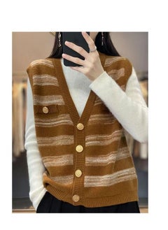 Loquat New V-neck For Autumn And Winter Striped Wool Vest 