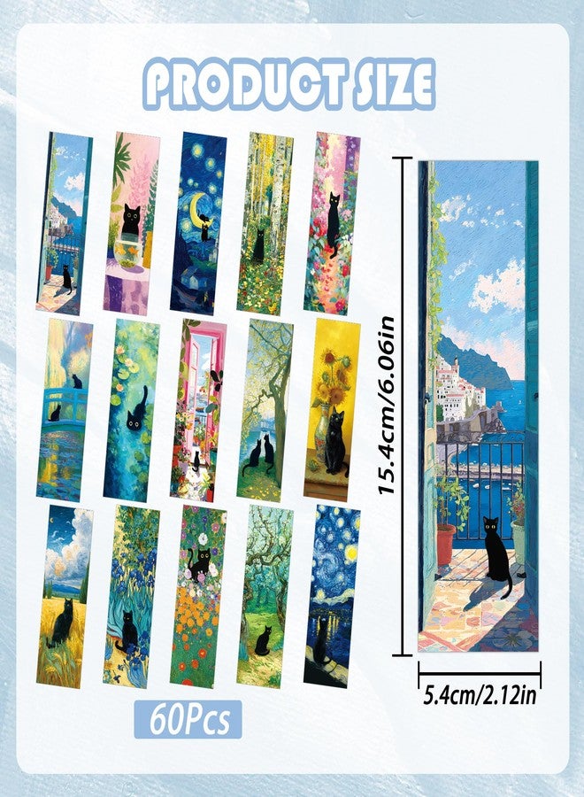 RUBOAOA 60 Pcs Black Cat Bookmarks Bulk, Cute Oil Painting Art Book Marks for Reading Women, Aesthetic Cat Page Markers for Book Lovers, Cat Lover Gifts for Christmas Birthday School Office Supplies - Image 2