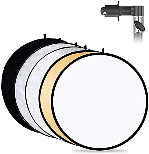 VTS 42" 5-in-1 Photography Collapsible Light Disc Reflector, 5 Colors White/Black/Silver/Gold/Translucent with Reflector Disc Holder Clip for Indoor-Outdoor Photo Video Studio Shooting Purpose(42" REFLECTOR WITH CLIP) - Image 1