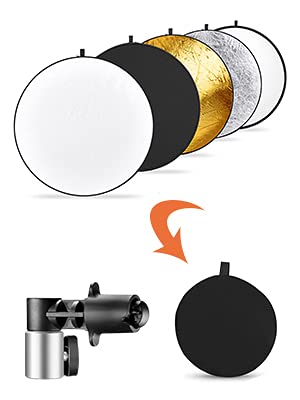 VTS 42" 5-in-1 Photography Collapsible Light Disc Reflector, 5 Colors White/Black/Silver/Gold/Translucent with Reflector Disc Holder Clip for Indoor-Outdoor Photo Video Studio Shooting Purpose(42" REFLECTOR WITH CLIP) - Image 2