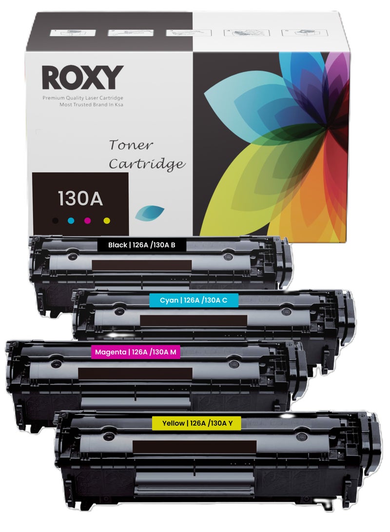روكسي مجموعة خراطيش حبر ليزر متوافقة 130A من ROXY – أسود، أزرق، وردي، أصفر – بديل لطابعات ليزر M176 / M177 - Image 1