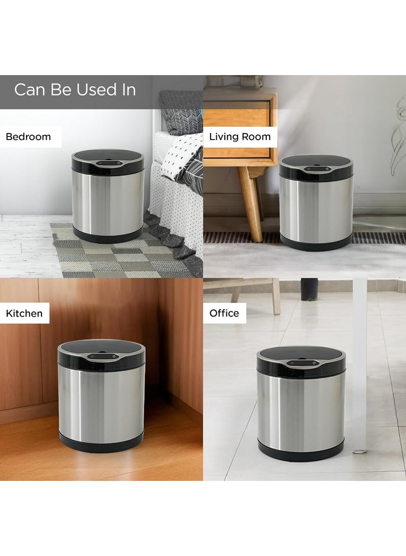 Umai UMAI Stainless Steel Dustbin With Lid Automatic Dustbin With Inner Bucket 6L Dustbin For Kitchen Round Dustbin For Bathroom Dustbin For Bedroom Dustbin For Home Office Silver  - Image 4