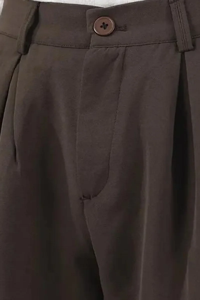 Giesto Mocha Brown GIESTO Straight Leg Pleated Trousers for Men | Best Price UAE