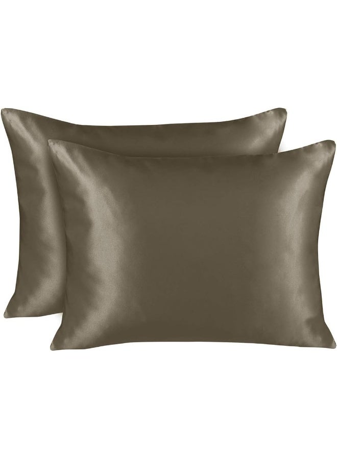 ShopBedding Satin Pillowcase with Zipper, for Hair and Skin Care, Feels Soft and Cool Like a Silk Pillowcase, Satin Pillow Cases 2 Pack, Slik Pillow Cover, Pewter, Queen Size - Set of 2 - Blissford - Image 1