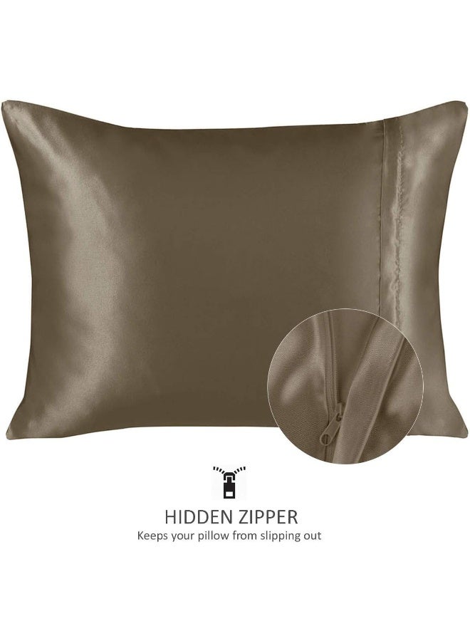 ShopBedding Satin Pillowcase with Zipper, for Hair and Skin Care, Feels Soft and Cool Like a Silk Pillowcase, Satin Pillow Cases 2 Pack, Slik Pillow Cover, Pewter, Queen Size - Set of 2 - Blissford - Image 2