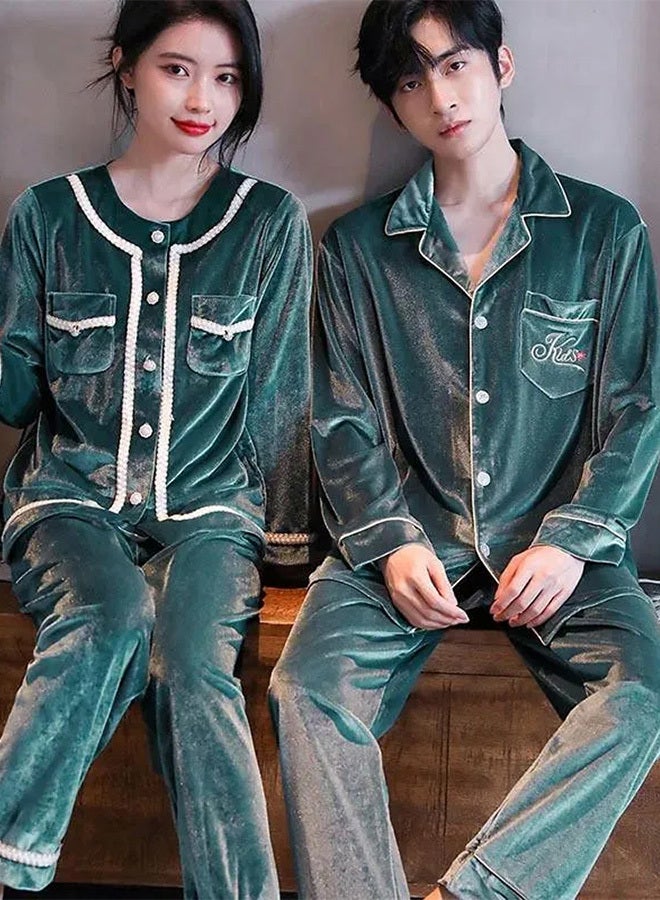 MARGOUN 2 Pack Couple Velour Pajamas Set Long Sleeve Leisure Suit Home Clothes Soft Sleepwear Nightclothes Green - Image 1