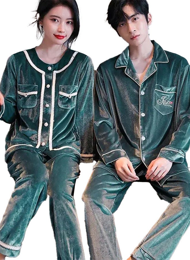MARGOUN 2 Pack Couple Velour Pajamas Set Long Sleeve Leisure Suit Home Clothes Soft Sleepwear Nightclothes Green - Image 2