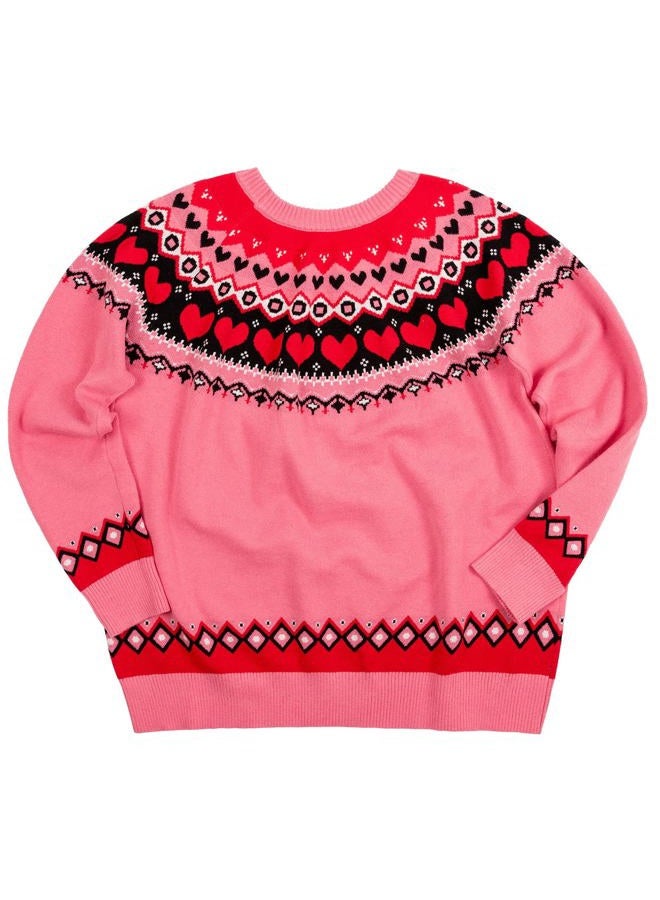 Beopjesk Heart Sweater for Women Winter Cute Long Sleeve Valentine's Day Knitted Pullover Jumper Tops (US, Alpha, Small, Regular, Regular, Pink) - Image 2
