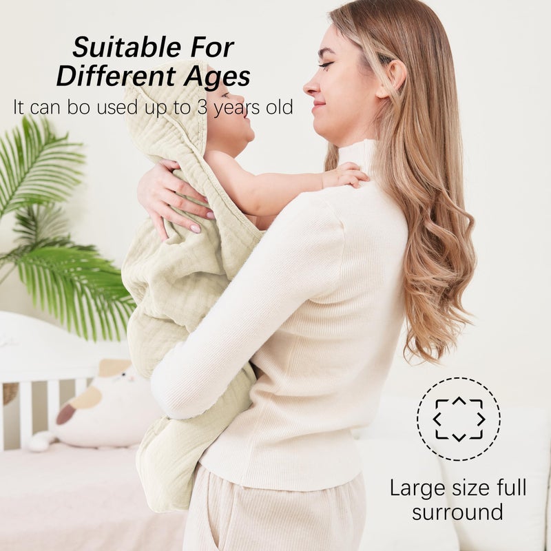 SWEET DOLPHIN Muslin Hooded Baby Bath Towels - 2 Pack 100% Cotton Towel for Babies, Infants, Toddlers - 32x32Inch - Highly Absorbent and Newborn Essential, Ivory and Brown - Image 4