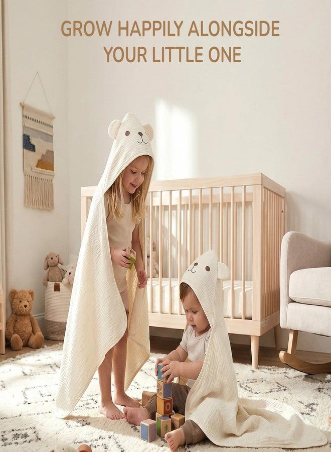 Kcikn Baby Hooded Towels Newborn, 100% Cotton Extra Large 32"x32" Toddler Bath Towel with Bear Ear Hood & Burp Cloth & Washcloths - Soft Absorbent for 0-24 Months Baby Boy Girl -Beige - Image 5