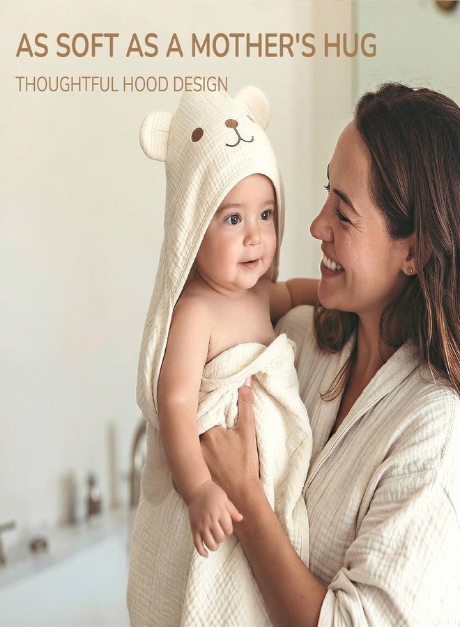 Kcikn Baby Hooded Towels Newborn, 100% Cotton Extra Large 32"x32" Toddler Bath Towel with Bear Ear Hood & Burp Cloth & Washcloths - Soft Absorbent for 0-24 Months Baby Boy Girl -Beige - Image 4