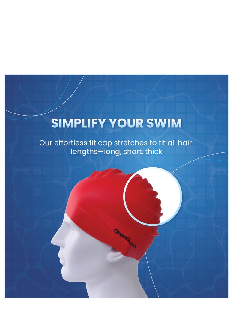 ENDLESS  EL1019 Classic Comfortable Plain Silicon Swimming Cap | Material : Silicon | Fully Elastic Waterproof Swimming Cap for Long and Short Hair with Thicker Edge | For Adults, Women and Men  - Image 3
