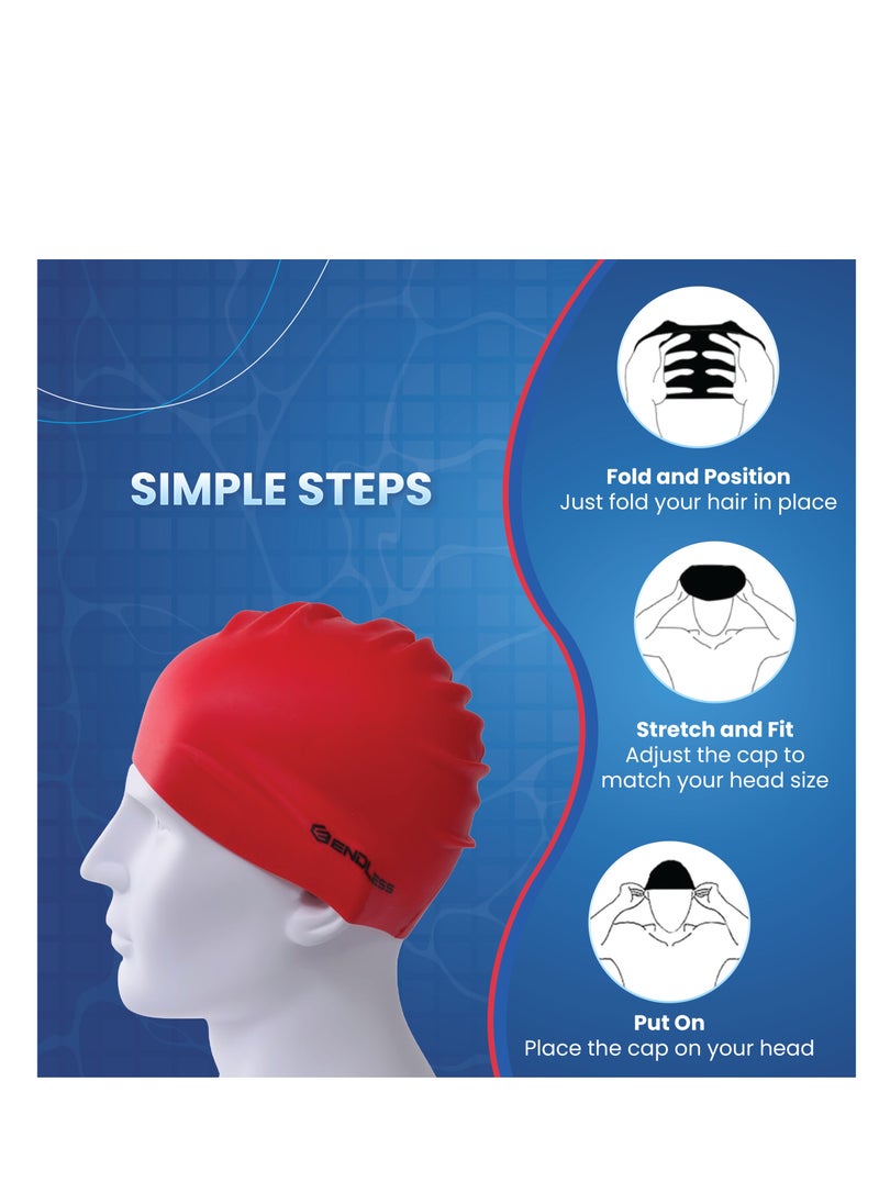 ENDLESS  EL1019 Classic Comfortable Plain Silicon Swimming Cap | Material : Silicon | Fully Elastic Waterproof Swimming Cap for Long and Short Hair with Thicker Edge | For Adults, Women and Men  - Image 5