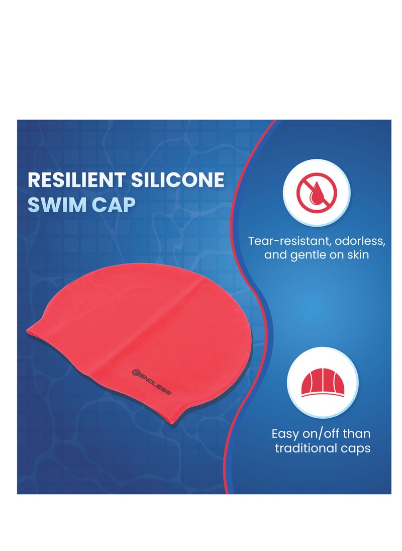 ENDLESS  EL1019 Classic Comfortable Plain Silicon Swimming Cap | Material : Silicon | Fully Elastic Waterproof Swimming Cap for Long and Short Hair with Thicker Edge | For Adults, Women and Men  - Image 2