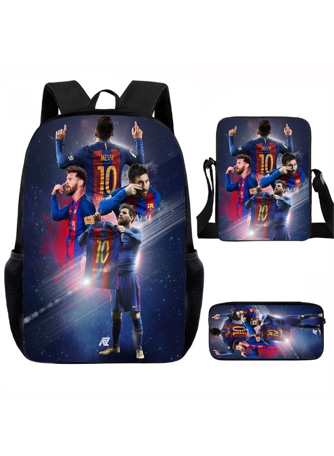 Barcelona Messi Retro 3‑in‑1 Backpack Set, Kids School Backpack with Crossbody Bag and Pencil Case - Image 1