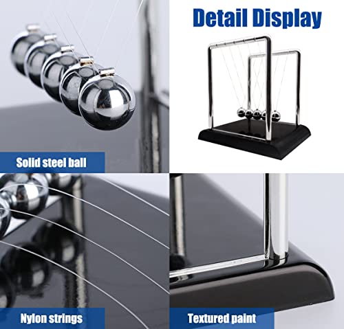 BEWITU Newtons Cradle Balance Pendulum Swinging Kinetic Balls Fun Science Physics Accessories for Adults Calm Down Fidgets Kit Desk Toys for Stress Relief Office Desk Decoration Large Black - Image 5