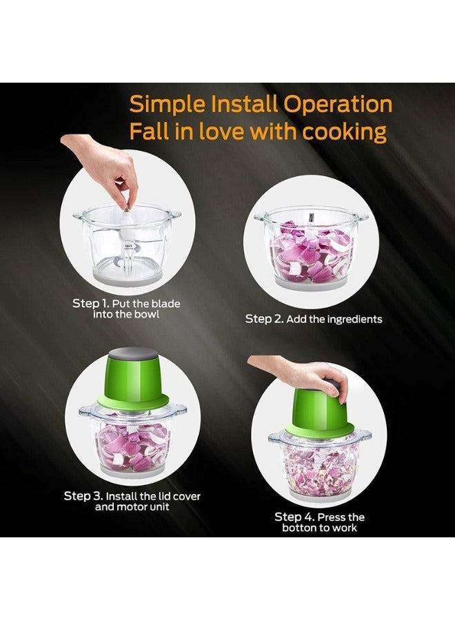 مفرمة لحم وقطاعة طعام مع وعاء بلاستيكي سعة 1.8 لتر، مفرمة اللحم التوابل الثوم أداة تقطيع الخضار الكهربائية التلقائي آلة فرم طاحونة المنزلية المطبخ 250 وات لون عشوائى - Image 4