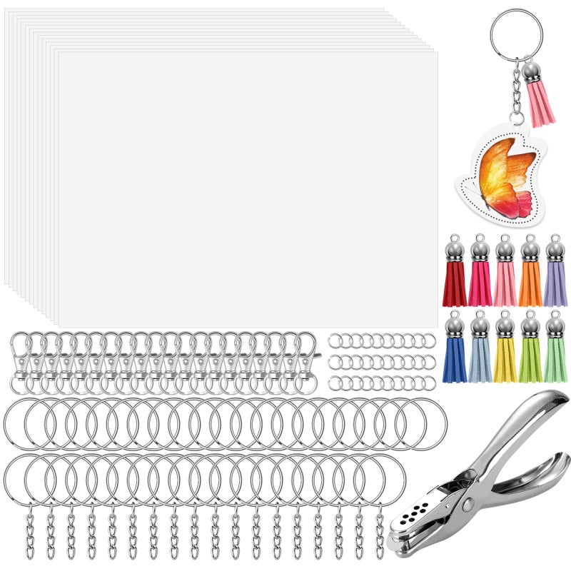 cridoz 162 Shrinky Sheets Keychain kit, Including 20 Sheets Shrinky Plastic Paper, Tassels, Keychain Clip, Split Key Rings, Key Rings with Chain, Jump Rings, Hole Punch for Creative - Image 1