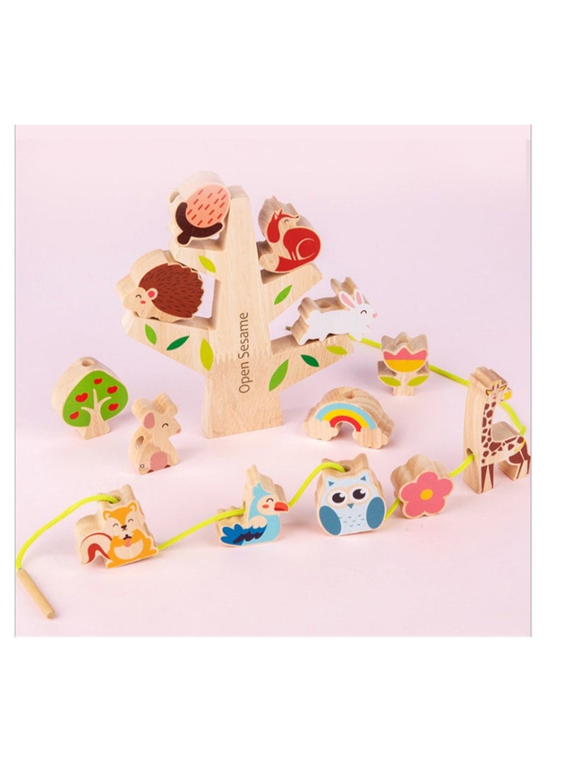 null - Wooden Toys Stacking Game for 1 2 3 Year Old String Lacing Beads for Toddlers Montessori Balancing Toy and Educational with Travel Bag Toy Early Learning Develops and Fine Motor Skills - Image 1