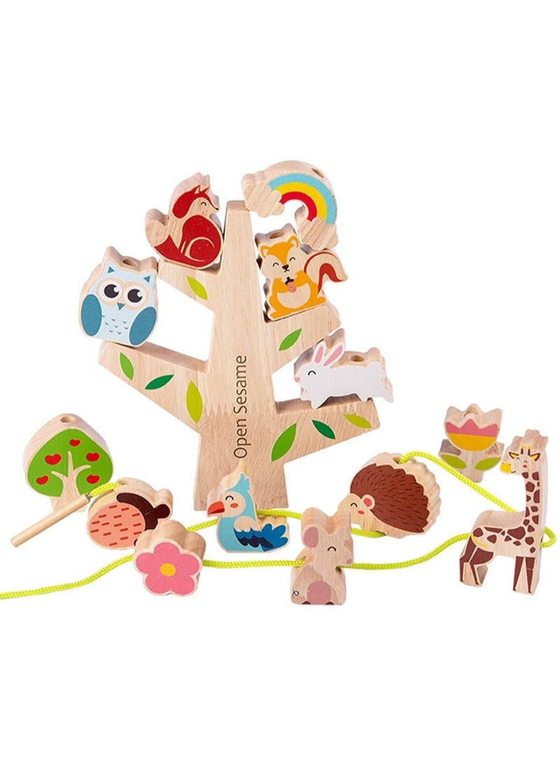 Wooden Toys Stacking Game for 1 2 3 Year Old String Lacing Beads for Toddlers Montessori Balancing Toy and Educational with Travel Bag Toy Early Learning Develops and Fine Motor Skills  - Image 1