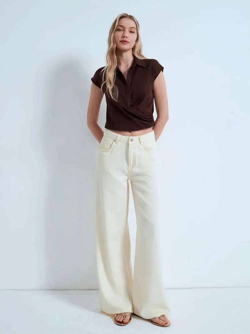 ديلفين Dilvin Crop Tencel Poplin Blouse