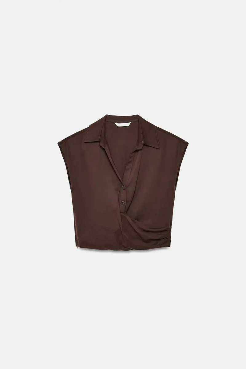 Dilvin Coffee Brown DILVIN Crop Tencel Poplin Blouse for Women | Best Price UAE
