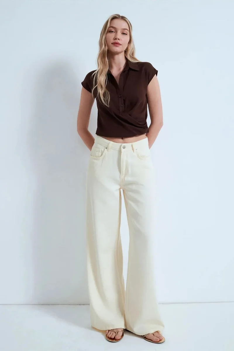 DILVIN Crop Tencel Poplin Blouse