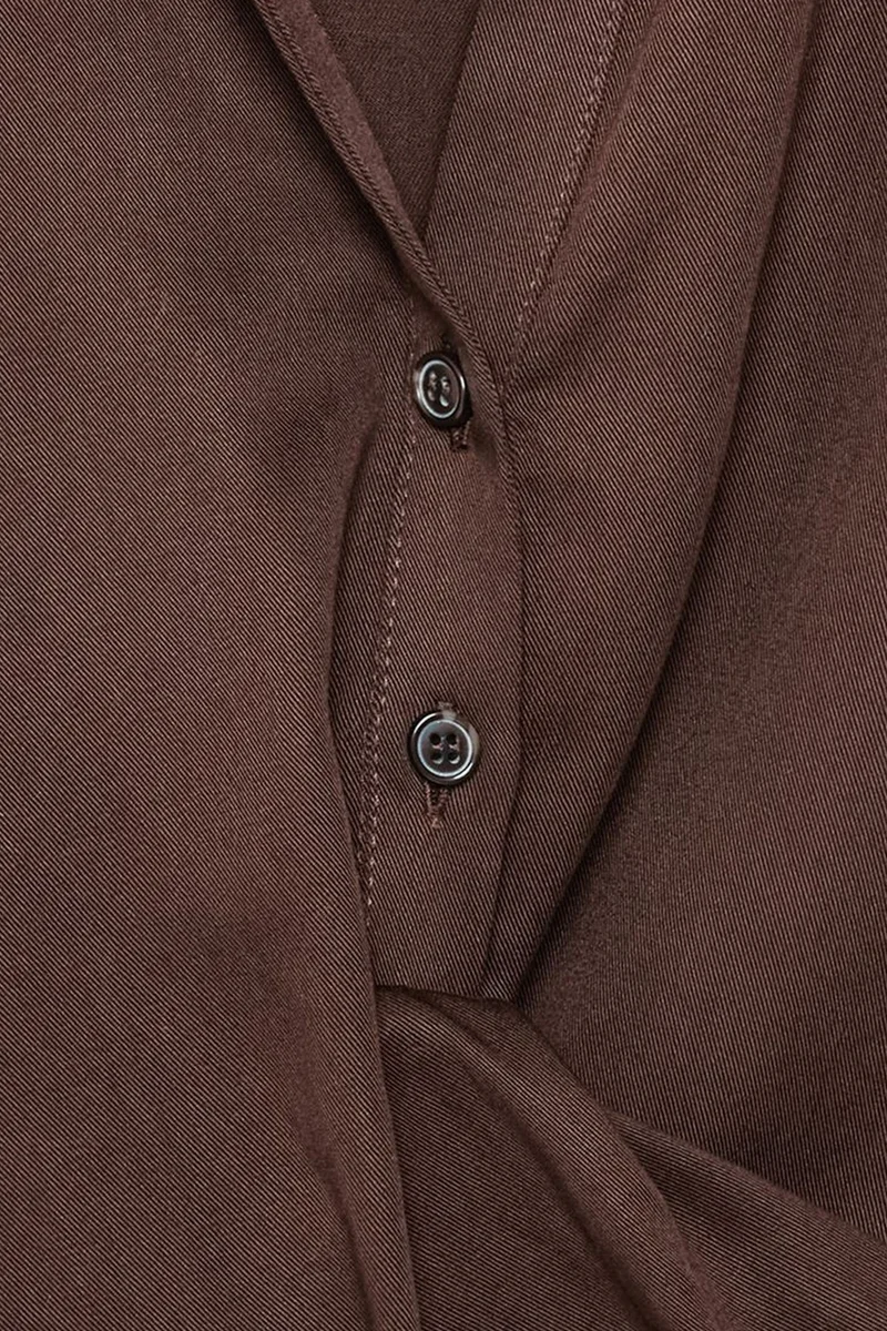 Dilvin Coffee Brown DILVIN Crop Tencel Poplin Blouse for Women | Best Price UAE