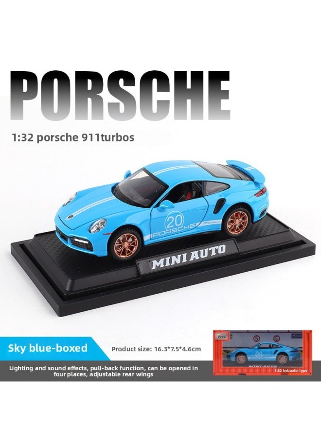 Jianyuan Alloy Car Model 1:32 Warranty 911 Twin Turbo S Special Version Pull Back Toy Car Music Model Ornaments-Color:3231A Blue Window Box  - Image 1