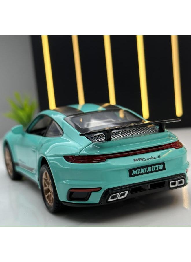 Jianyuan Alloy Car Model 1:32 Warranty 911 Twin Turbo S Special Version Pull Back Toy Car Music Model Ornaments-Color:3231A Blue Window Box  - Image 3