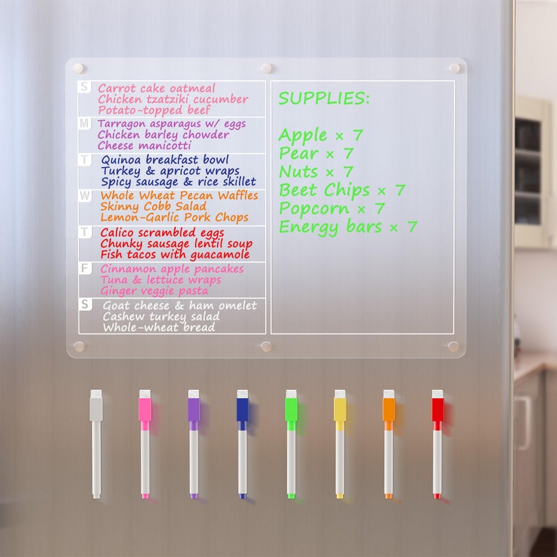 Neatsure Acrylic Magnetic Dry Erase Board for Fridge Clear Whiteboard for Refrigerator Notepad Memo to DoGrocery List White Board w 8 Colors Markers 15 x 11 - Image 2